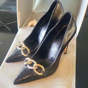 KARL LAGERFELD Size 7.5 Black Leather Heels